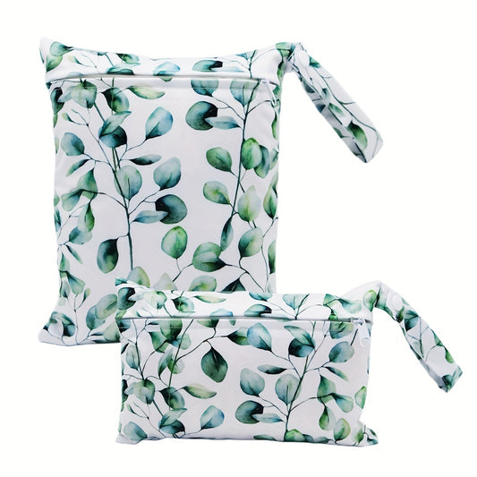 Asenappy 2pcs Leaf Print Cloth Diaper Bags – Soft Polyester, Mixed Colors, Perfect for Nappies, ASENAPPY - Kidzy Market
