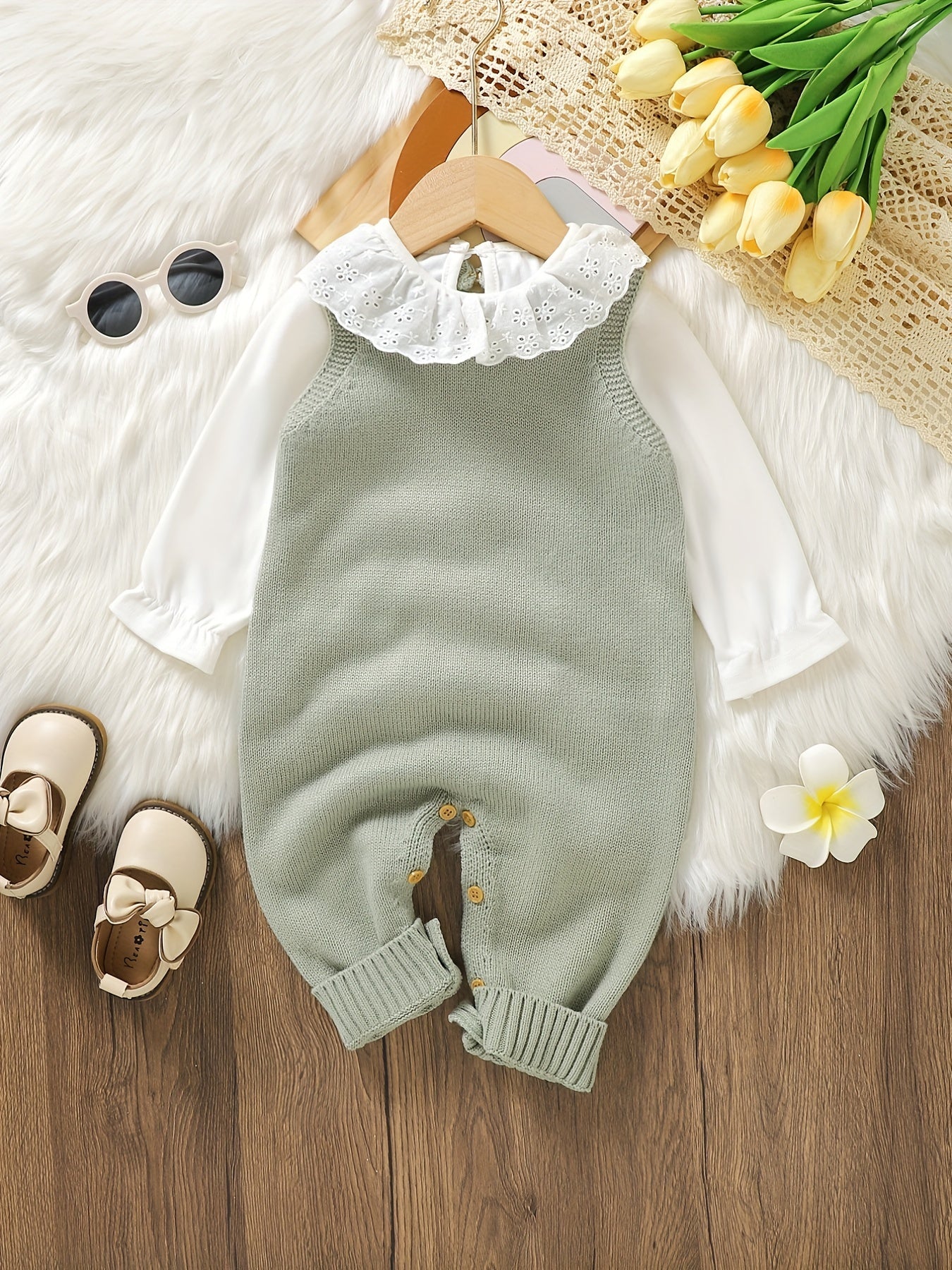Baby Girl Knitted Bodysuit – Baby Love Jacquard Design (Soft & Comfortable, Indoor & Outdoor Wear)