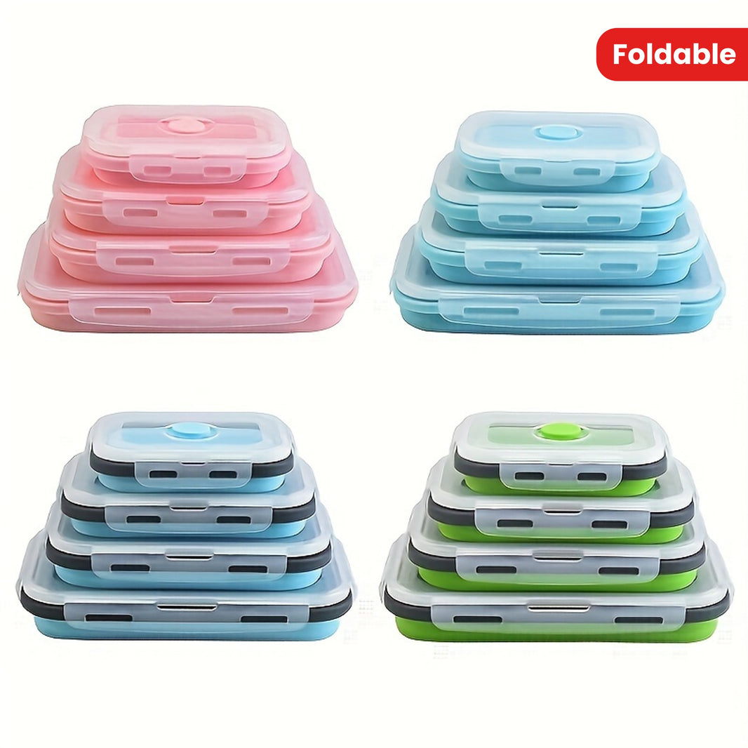 3/4 Pack Foldable Silicone Food Containers – BPA-Free Bento Boxes for Meal Prep – Leak-Proof, Microwave & Refrigerator Safe Storage Solution