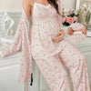 Maternity Pajama 3-Piece Set — Floral Lace Camisole, Pajama Pants & Robe for Pregnant Women