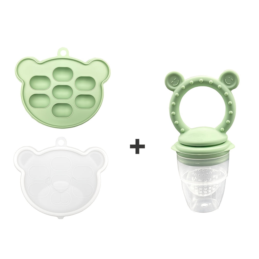 Silicone Baby Food Mold Set – Breast Milk & Popsicle Maker with Fruit & Vegetable Teether, Twist-Up Food Storage Container, Bear-Shaped Ice Tray for Homemade Kids’ Meals