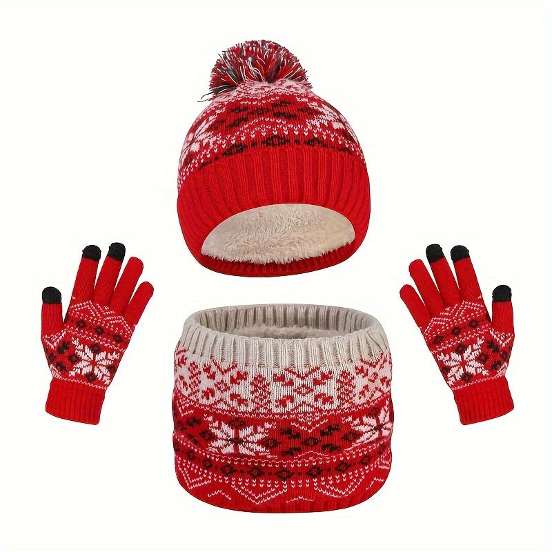 1-Piece Autumn & Winter Children's Warm Set – Cute Snowflake Knitted Hat, Scarf & Gloves for Baby - Kidzy Market
