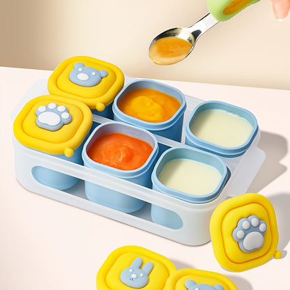 6pcs/Set Baby Food Storage Box, Cartoon Silicone Infant & Toddler Freezer Mold Bowl, Perfect for Complementary Baby Food Storage