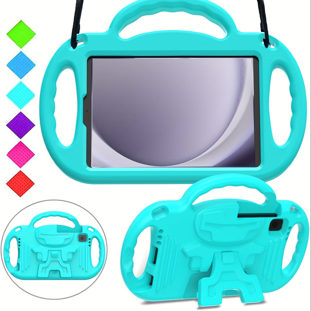 Blue Shockproof Case for 8.7-Inch Galaxy Tab A9 & Tab A7 Lite — Detachable Shoulder Strap, Kickstand, Reinforced Grip Handles, Lightweight EVA – view 11