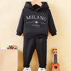 Baby/Toddler Boys' Letter Print Hoodie & Sweatpants Set – 0-3 Years | 2-Piece Polyester Knit Casual Outfit, Long Sleeve