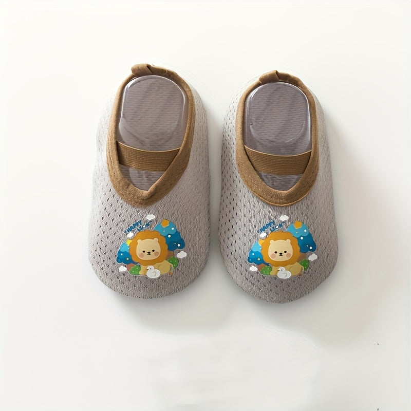 A Pair of Baby Girl's Adorable Cartoon Pattern Floor Socks - Comfy, Breathable, Casual Soft & Elastic Sock Shoes | Perfect for Spring & Summer