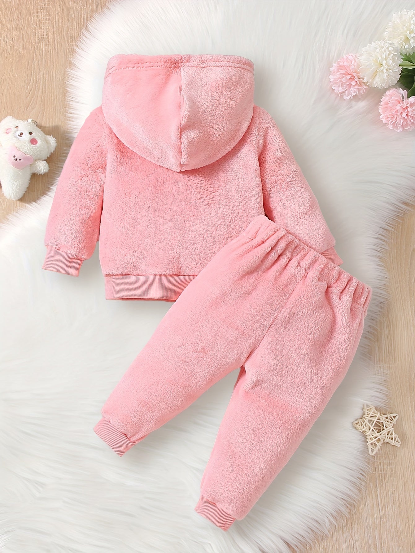 Cute Baby Girl Long-Sleeve Hooded Outfit – Solid Color with Embroidered Cartoon Design & Adorable Bear Bag, Perfect for Spring, Autumn & Winter - Kidzy Market