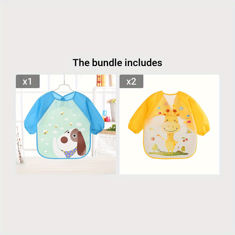 Waterproof Long-Sleeve Baby Smock – Reversible Cartoon Feeding Bib Apron for Toddlers & Kids - Kidzy Market