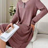 Elegant Long Sleeve Maternity Sleep Dress – Bow Detail Loose-Fit Nightgown, Round Neck All-Season Maternity Sleepwear