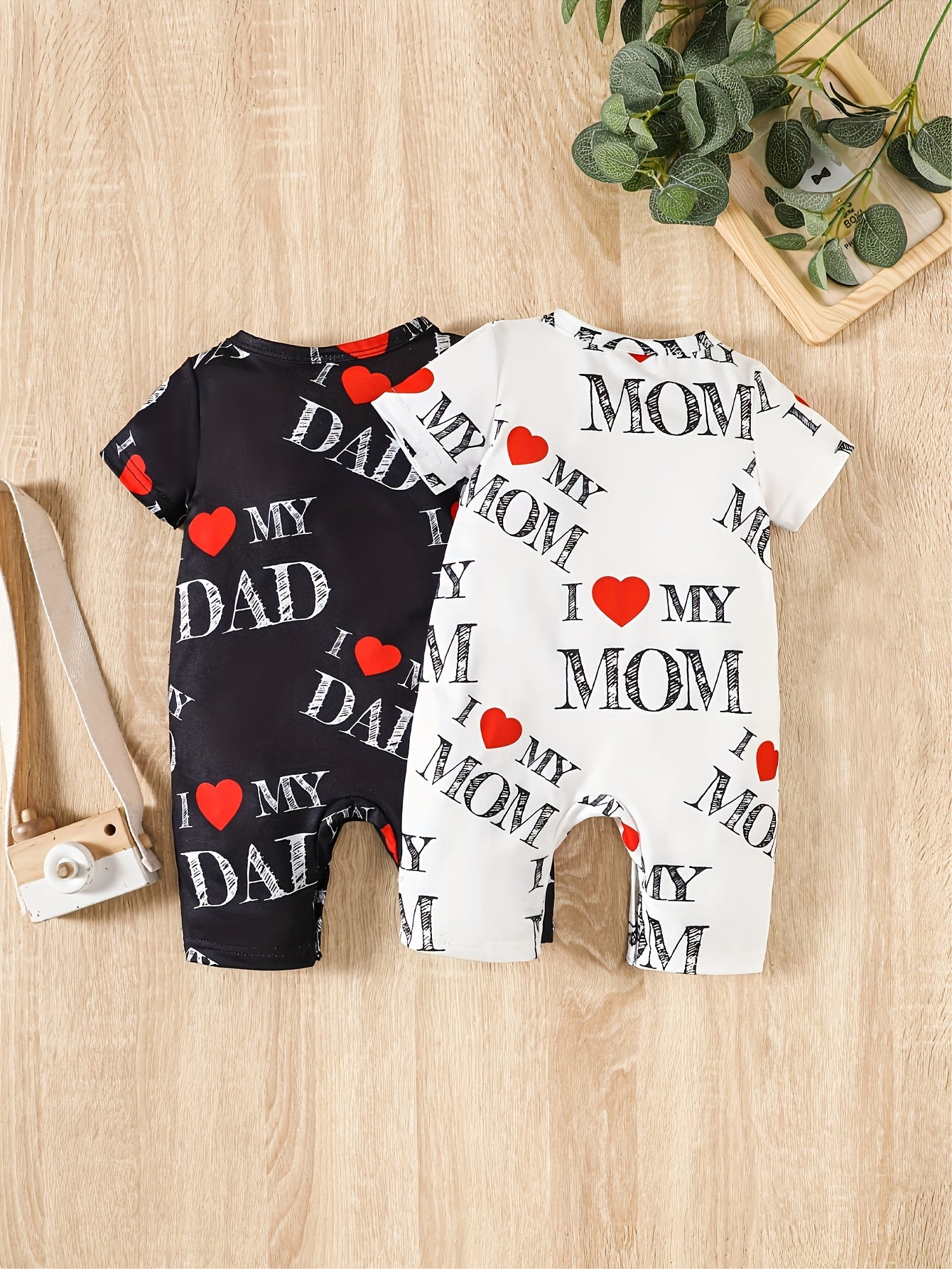 2pcs Baby Boy Summer Outfit – "I Love Grandma, Mom, Dad" Alphabet Print Jumpsuit, Casual Knit Polyester & Spandex Set (Short Sleeve, Outdoor Wear)