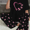 2-Piece Women's Summer Pajama Set — Short-Sleeve Crew Neck Heart Print Loungewear | Plus Size & Maternity