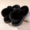 Unisex Rabbit-Ear Pom Pom Warm House Slippers – Thick EVA Sole, Semi-Enclosed Back, Lightweight Quiet Indoor/Outdoor Slides (Pair, Solid Color)