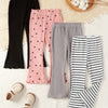 Girls' 4-Pack Ear-Flap Slim Knit Casual Pants – Skinny Fit, Medium Stretch, Striped for Spring & Fall Outdoor