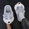 Husky Plush Slippers – Cute Brown & White Unisex Slip-On House Slippers, Warm Cozy Round-Toe Fabric Slippers for Fall & Winter