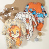 3-Pack Boys' Knitted Rompers – Cartoon Lion, Dinosaur & Bear Prints, Button Detail, Regular Fit (All-Season Baby Clothing, Outdoor Wear)