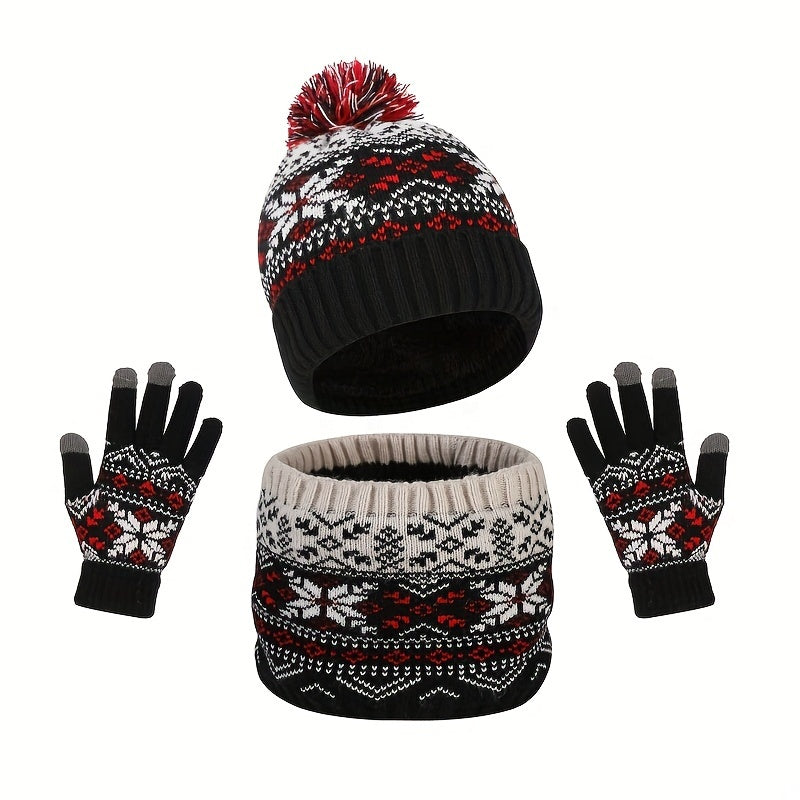 1-Piece Autumn & Winter Children's Warm Set – Cute Snowflake Knitted Hat, Scarf & Gloves for Baby - Kidzy Market