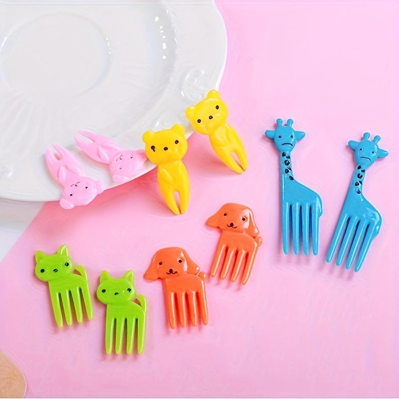 10PCS Whimsical Animal & Fruit Fork Set – Reusable Cartoon Snack Picks for Kids, Durable ABS, Perfect for Cakes, Ice Cream & Party Tableware