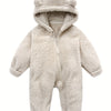 Skytwo Cozy Navy Blue Polar Fleece Baby Jumpsuit – Bear Ears Hood, Windproof, Easy-Diaper Zipper, Elastic Cuffs (Winter Outdoor Wear)