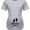 Maternity Casual Cartoon Cute Footprint Print Short Sleeve Slim Fit T-shirt For Summer Pregnancy Gift