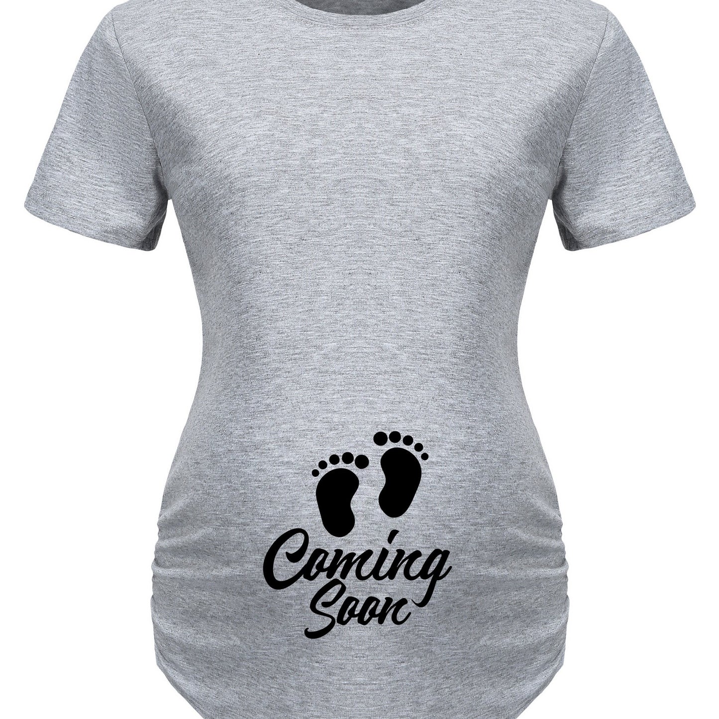 Maternity Casual Cartoon Cute Footprint Print Short Sleeve Slim Fit T-shirt For Summer Pregnancy Gift