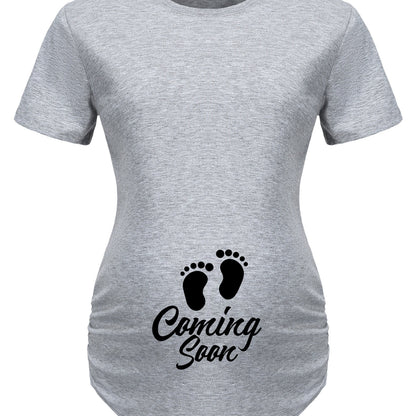 Maternity Casual Cartoon Cute Footprint Print Short Sleeve Slim Fit T-shirt For Summer Pregnancy Gift