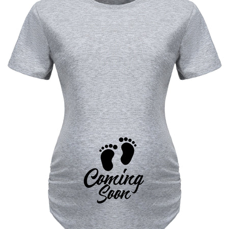 Maternity Casual Cartoon Cute Footprint Print Short Sleeve Slim Fit T-shirt For Summer Pregnancy Gift