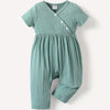 PatPat Baby Girl Cute All-Over Rabbit Print & Solid Ribbed V Neck Short-Sleeve Jumpsuit – Perfect for Summer Outdoor Wear