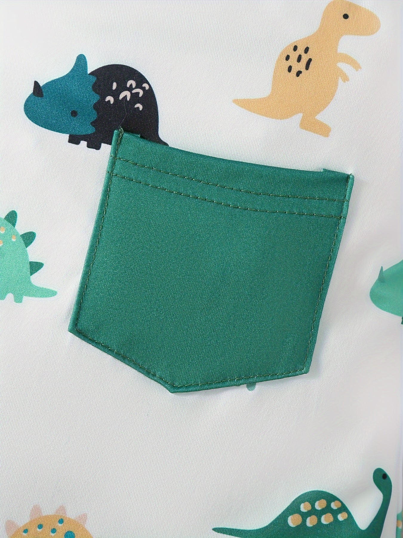 Three-Piece Dinosaur-Themed Green Striped Onesie Set for Baby Boys – Outdoor Wear, Comfortable & Cute