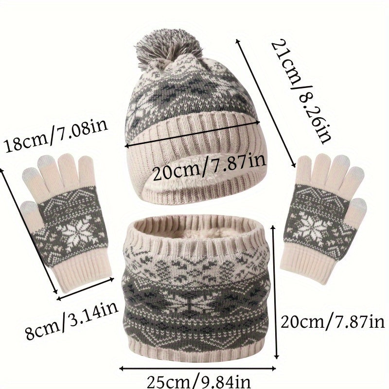 1-Piece Autumn & Winter Children's Warm Set – Cute Snowflake Knitted Hat, Scarf & Gloves for Baby - Kidzy Market