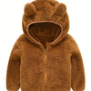 Baby Boys Hooded Plush Coat - 12 Months+ Soft Polyester Zipper Jacket