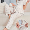 Women's Maternity Pajama Set – V-Neck Cherry Print Top & Bottom with Bow, Soft Stretch Knit, Machine Washable