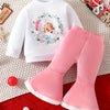 Baby Girls' Christmas 2-Piece Santa Print Ribbed Pullover Hoodie & Faux Fur Flared Pants Set — 0-3 Years