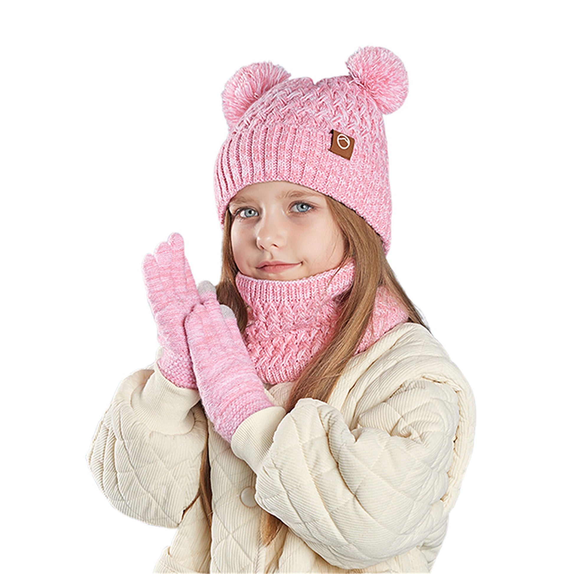 Unisex 3-Piece Winter Beanie Hat Set – Warm Acrylic Hat with Bear Ears, Scarf & Gloves - Kidzy Market