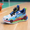 Kids Race Car Sneakers — Breathable Lightweight Low-Top Shoes with Rotary Buckle & Adjustable Strap for Boys & Girls, Casual Party Outdoor