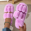 Elegant Women's Plush Slippers – Warm Lined Striped Open-Toe Slip-On with Non-Slip EVA Sole