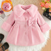 Baby Girl Knit Fur Patchwork Bow Coat - Irregular Lapel Collar, Windproof Fall/Winter Jacket for Infants & Toddlers (0-3 Years)