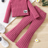 2-Piece Toddler Girls Ribbed Outfit Set — Crew Neck Long Sleeve Pullover & Flared Pants, Casual Spring/Fall Playwear