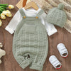 DOVFANNY 2pcs Baby Outfit Set – Acrylic Knit Crew Neck Jumpsuit with Leggings & Matching Hat (Fall/Winter, Sleeveless, Regular Fit)