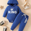 Baby & Toddler Crown Print Hooded Pullover Set — Long Sleeve Top & Long Pants, 0-3 Years