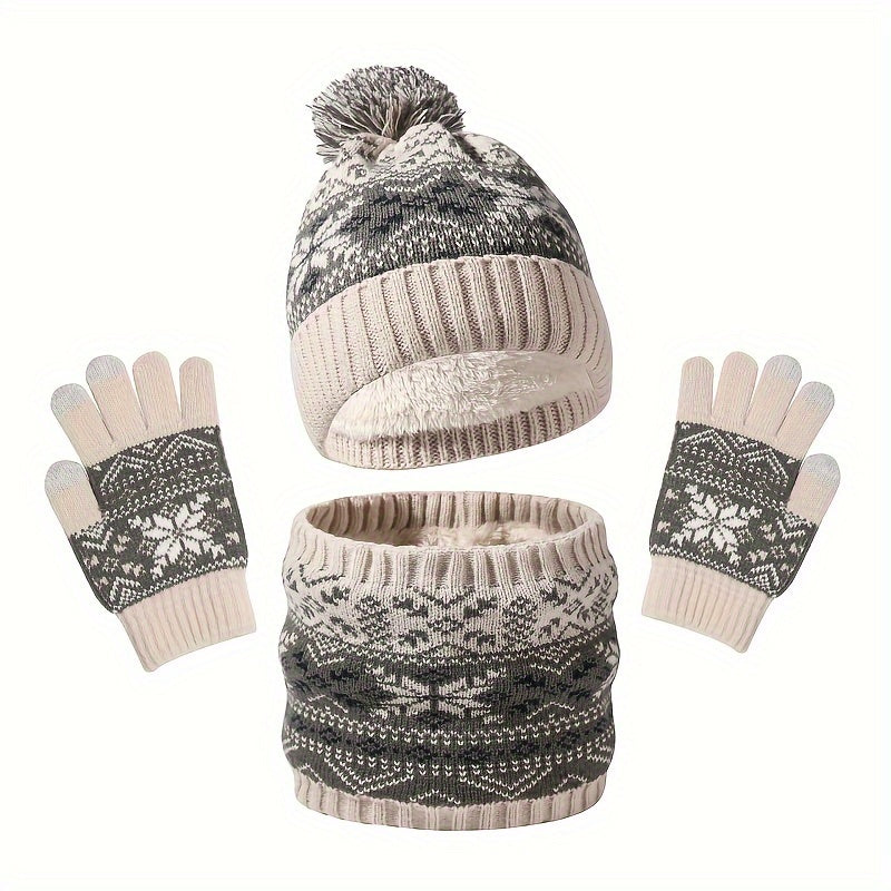 1-Piece Autumn & Winter Children's Warm Set – Cute Snowflake Knitted Hat, Scarf & Gloves for Baby - Kidzy Market