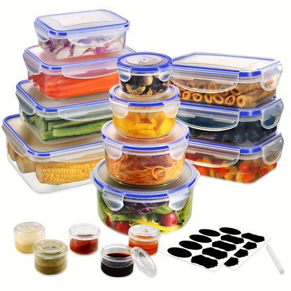 16-50PCS Food Storage Containers Set - BPA-Free Plastic Containers with Lids, Labels & Marker - Stackable, Leak-Proof, Reusable Kitchen Organizers for Meal Prep & Pantry Storage