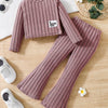 2-Piece Toddler Girls Ribbed Outfit Set — Crew Neck Long Sleeve Pullover & Flared Pants, Casual Spring/Fall Playwear