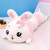 Cute Pink & White Rabbit Plush Pillow — Long Body Stuffed Animal with Heart-Shaped Ears & Bow, Soft Polyester Gift for Kids