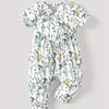 PatPat Baby Girl Cute All-Over Rabbit Print & Solid Ribbed V Neck Short-Sleeve Jumpsuit – Perfect for Summer Outdoor Wear