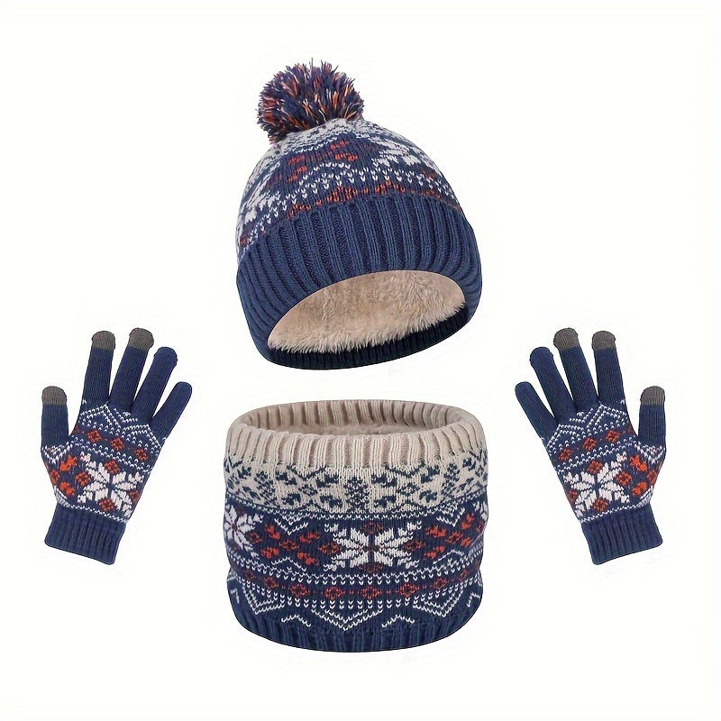 1-Piece Autumn & Winter Children's Warm Set – Cute Snowflake Knitted Hat, Scarf & Gloves for Baby - Kidzy Market