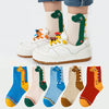 5-Piece Youngsters' Cartoon Dinosaur Crew Socks - Breathable & Comfortable for Boys & Girls | Perfect for All Seasons