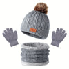 Cozy Youngsters' Gray Knit Hat, Scarf & Gloves Set – Stretchy, Warm Acrylic Blend with Cable Knit Pattern – Perfect for Winter - Kidzy Market