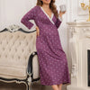 Elegant Knit Long-Sleeve Maternity Nightdress - 95% Polyester / 5% Elastane Stretch Sleepshirt with Nursing Access, Geometric Pattern