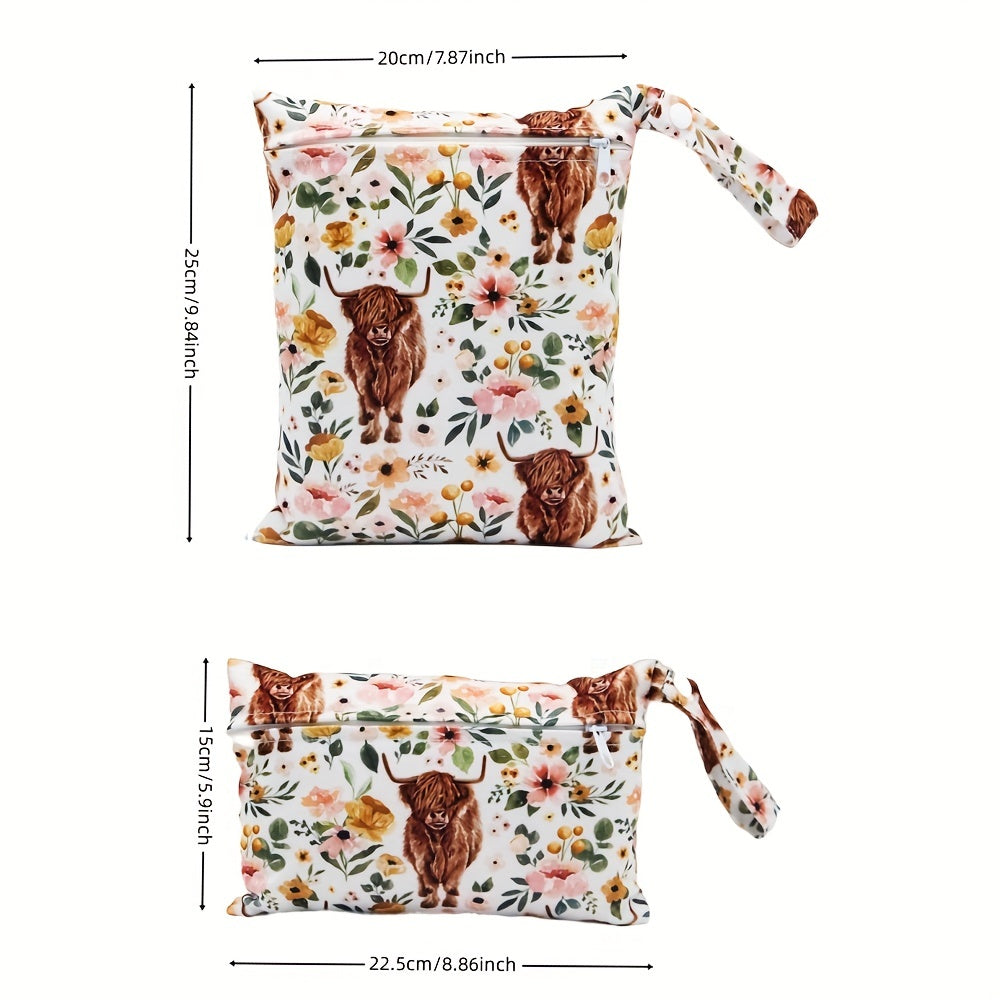2pcs Soft Cute Cow Print Wet Bags - Reusable Diaper Bags, Perfect for Christmas, Halloween, and Thanksgiving Gifts - Kidzy Market