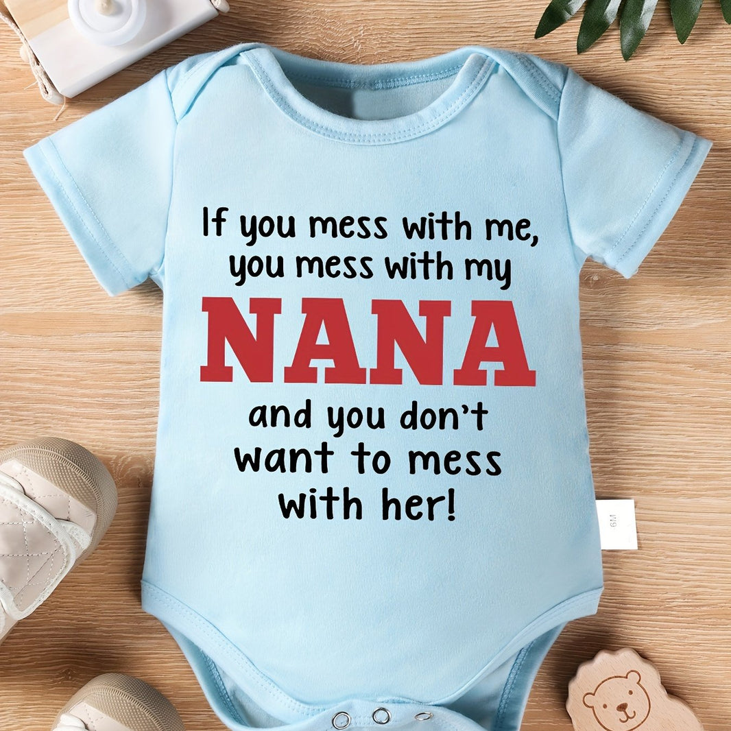 Unisex Infant Letter Print Bodysuit – White Short Sleeve Crew Neck Onesie (Casual, All-Season Indoor & Outdoor Wear)